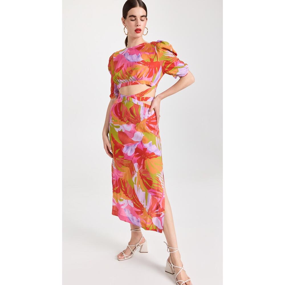FARM Rio Colorful Leaves Cutout Midi Dress NWT Small